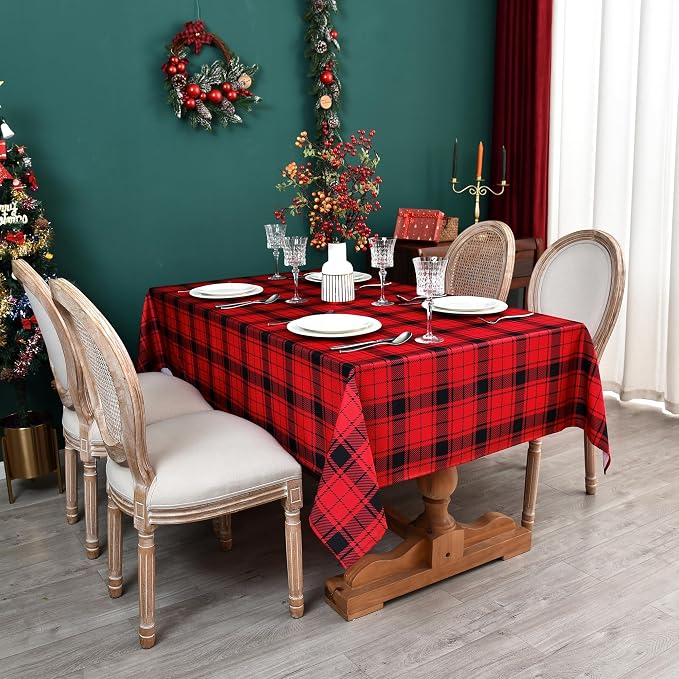 Red Gingham Christmas Plaid Tablecloth - Image 3