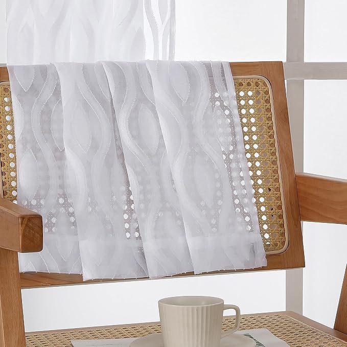 Aiyufeng White Sheer Curtains 45 Inch Length 2 Panels Set, Farmhouse Clip - Image 7