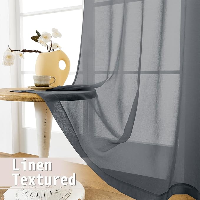 Tollpiz Sheer Door Curtain Closet Linen Textured Curtain Sheers Doorway Light - Image 4