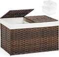 Storage Basket with Lid Rattan Storage Basket with 2 Separate Lid, 27.8 Gallon by SETVSON