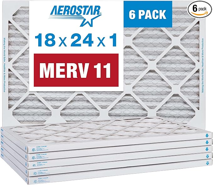 Aerostar 18x24x1 MERV 11 Pleated Air Filter, AC Furnace Air Filter, 6 Pack by AirFiltersDelivered