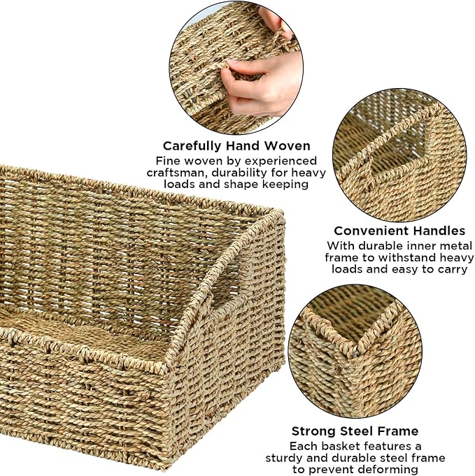 Ollieroo Natural Seagrass Storage Baskets, Handwoven Wicker Storage Bins - Image 3