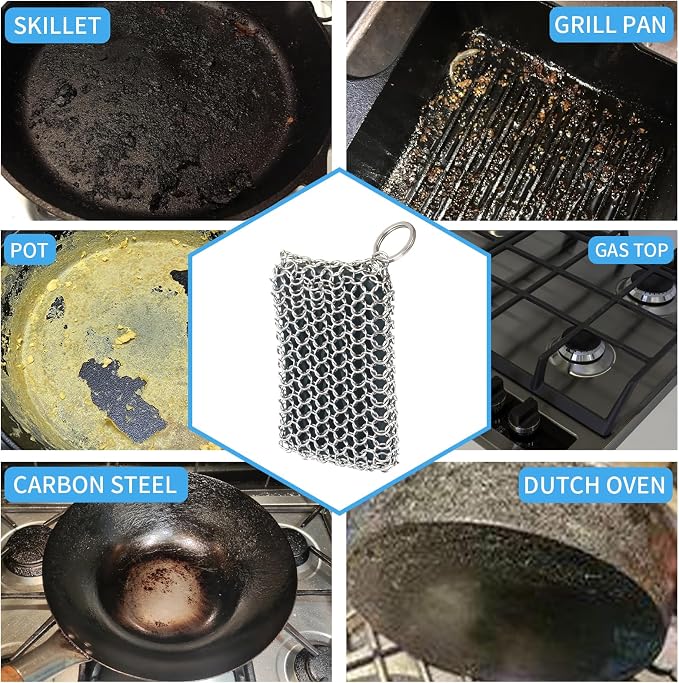 Herda Chain Mail Cast Iron Cleaner Scrubber, 316 Chainmail Pan Scrubber Metal - Image 7