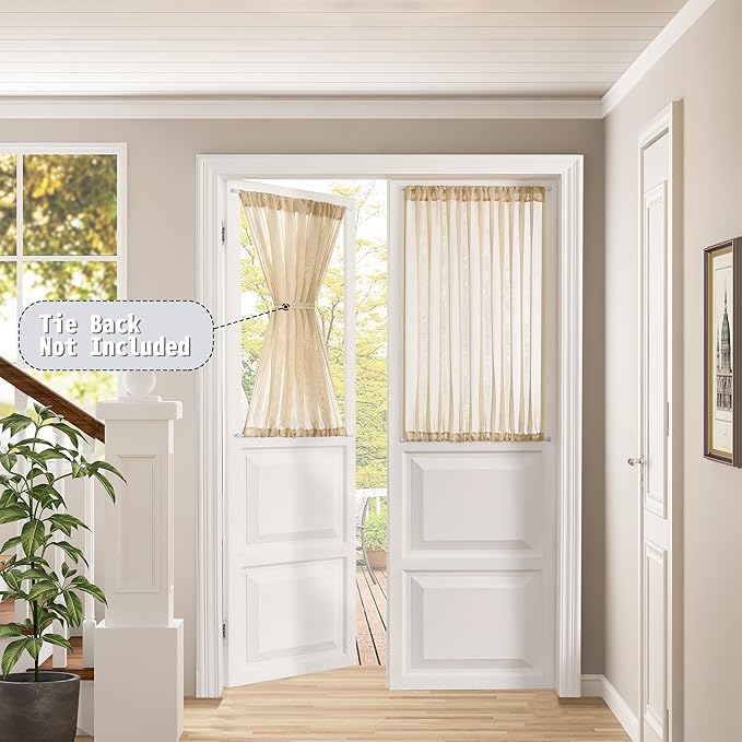 Tollpiz Sheer Door Curtains Closet Linen Textured Curtain Sheers Doorway Light - Image 2