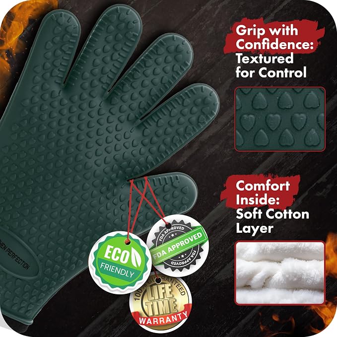 KITCHEN PERFECTION XL Silicone Smoker Oven Gloves-Extreme Heat Resistant BBQ - Image 2