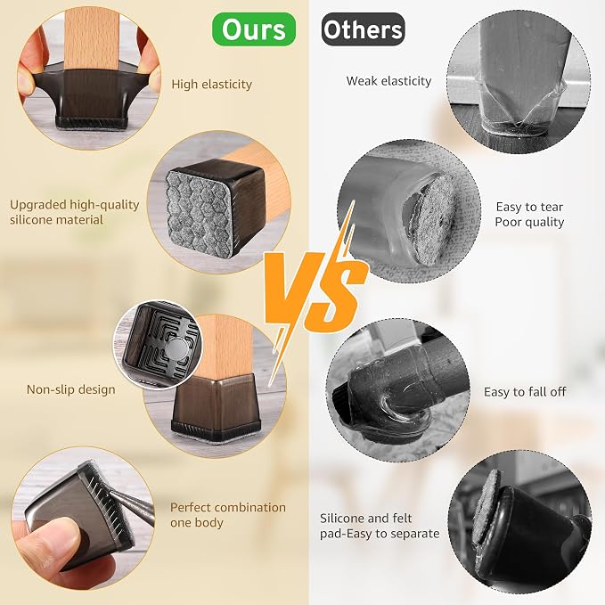 24PCS Square Chair Leg Floor Protectors, Furniture Sliders, Chair Leg Protectors - Image 6