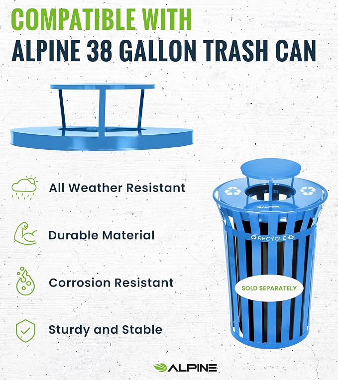 Alpine Outdoor Metal Waste Receptacle Rain Bonnet Lid - Image 6