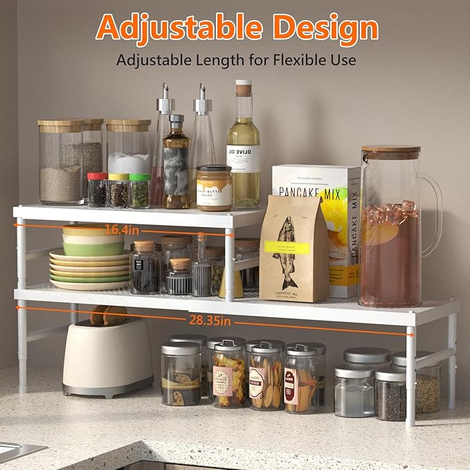 Expandable adjustable stackable kitchen organizer, Spice Racks, Counter Shelf - Image 3