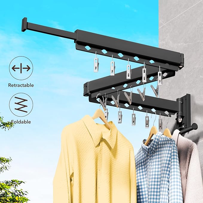 Wall Mounted Clothes Hanger, Aluminum Clothes Drying Rack, Space Saver - Image 3