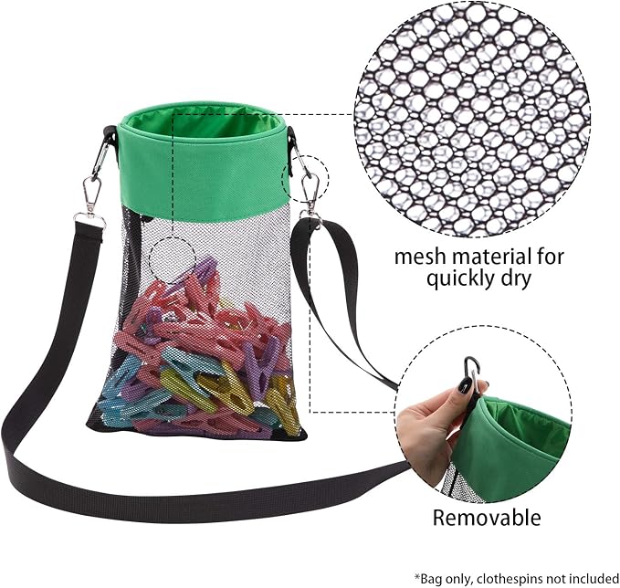 Mesh Clothespin Bag with Hooks Hanging Clothes Pin Bag with Drawstring Closure - Image 4