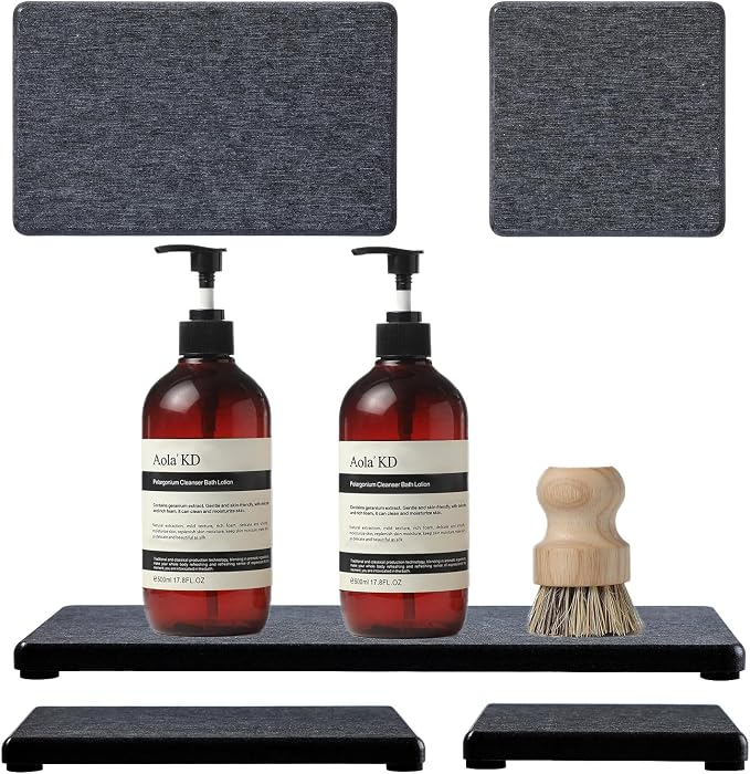3PCS Water Absorbing Soap Dish Sponge Holder, Diatomite Stone Drying Tray Mat - Image 3