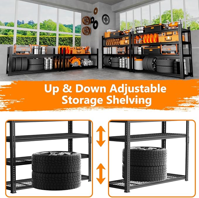 Storage Shelves Heavy Duty 3 PCS, 4-tier Adjustable Metal Industrial Utility - Image 5