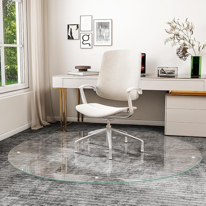55" x 55" Round Glass Chair Mat, Heavy Duty Hard Floor Mat by KOONMI