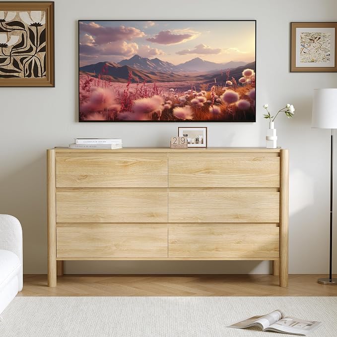 Dresser for Bedroom with 6 Drawers, Wooden TV Stand, Closet Clothes Organizer - Image 8