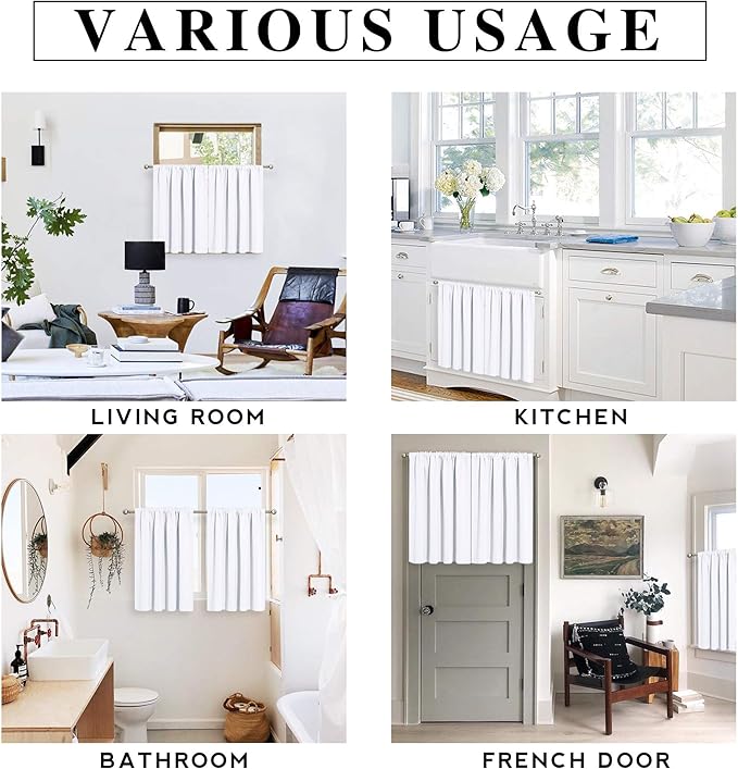 RYB HOME White Half Window Curtains, Short Tier Cafe Curtains - Image 7