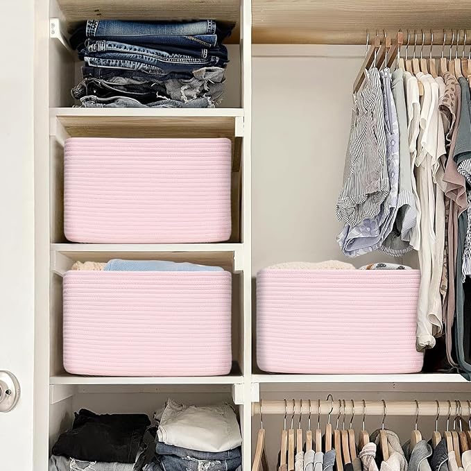 3-Pack Shelf Baskets for Organizing, Woven Storage Basket for Shelves, Cotton - Image 5