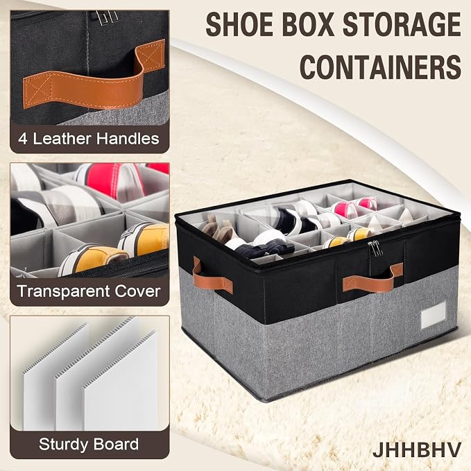 2 Pack Shoe Organizer for Closet, Adjustable Shoe Box Storage Containers - Image 4