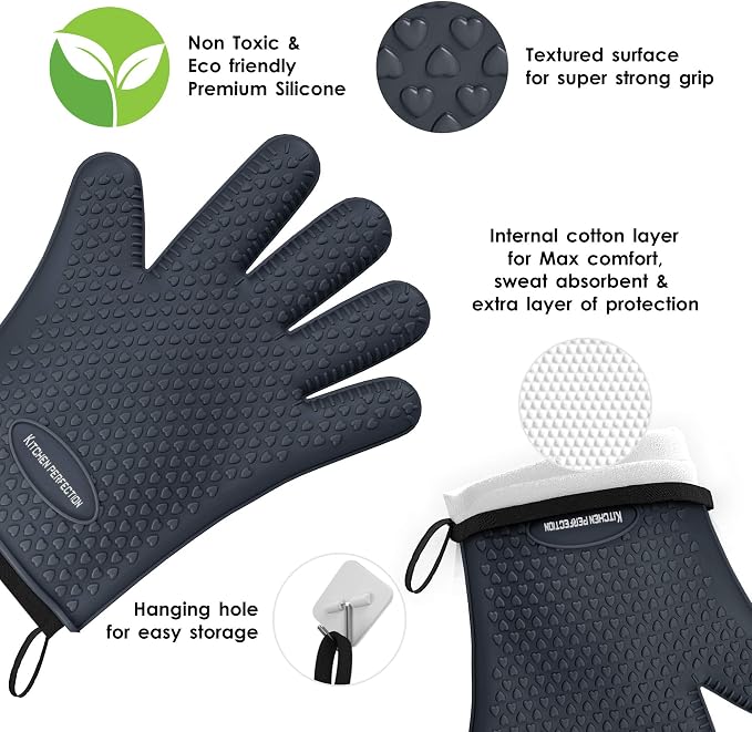 KITCHEN PERFECTION S Silicone Smoker Oven Gloves -Extreme Heat Resistant BBQ - Image 8