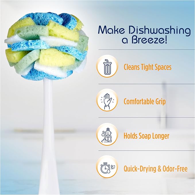 Compac Home Dish Wand Plus Cello, Foam & Scour Sponge Petals Brush and Clean - Image 5