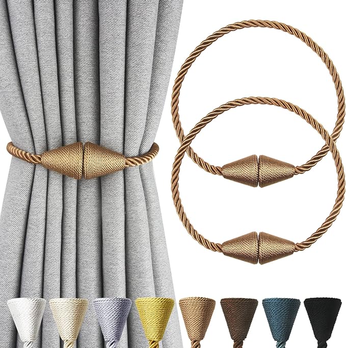 2 Pack Magnetic Curtain Tiebacks Rope Modern Handmade Curtain Tie Backs by CurtianTiebacks