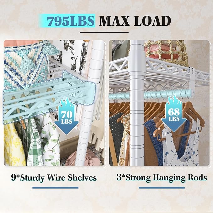 Raybee Clothes Rack Heavy Duty Load 795LBS Adjustable Clothing Racks - Image 5