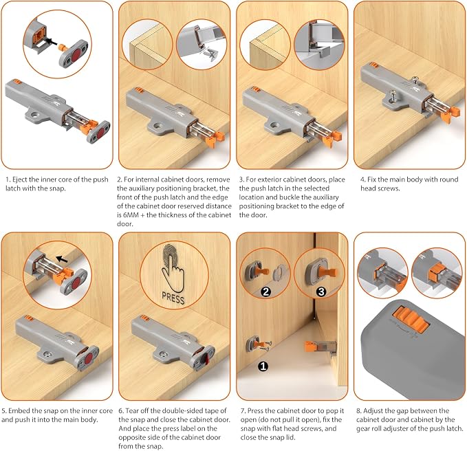 Push Touch Latches for Cabinets, Jiayi 4 Pack Heavy Duty Push Lock Door Latch - Image 8