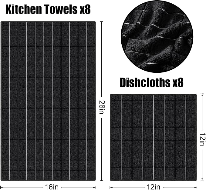 Homaxy Microfiber Kitchen Towels and Dishcloths Set, 16 Pack Soft and Absorbent - Image 6