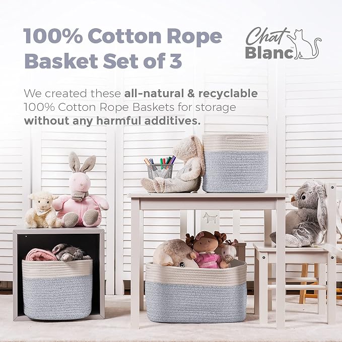 CHAT BLANC Cotton Rope Baskets for Organizing | Storage Baskets for Shelves | - Image 5