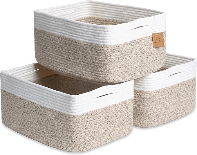 NaturalCozy Storage Baskets 16.8”x13”x7.6” Cotton Rope Woven Baskets by NaturalCozy