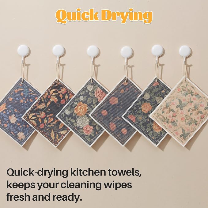 JOYMOOP 12 Pack Decorate Cleaning Cloth, Reusable Absorbent Dish Towels - Image 8