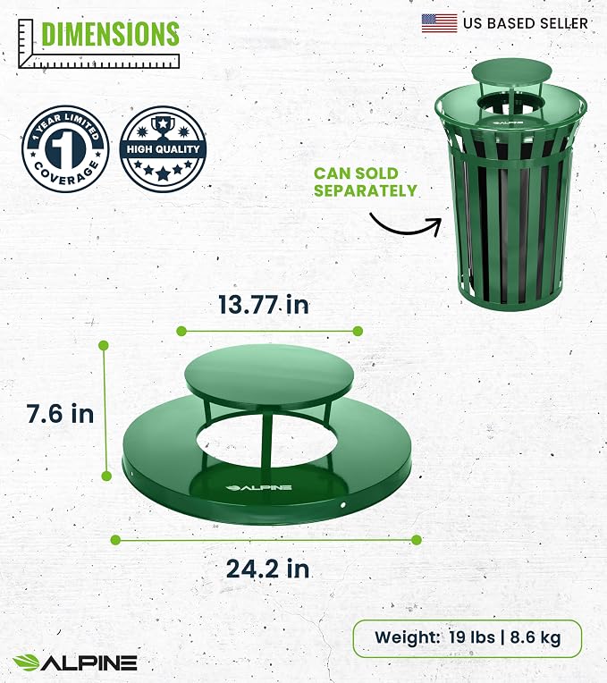 Alpine Industries Outdoor Metal Waste Receptacle Rain Bonnet Lid - Image 3