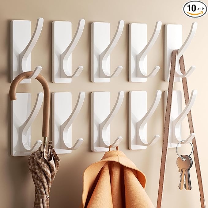Self Adhesive Coat Hooks for Hanging, Heavy Duty Stainless Double Wall Hook for by pickpiff
