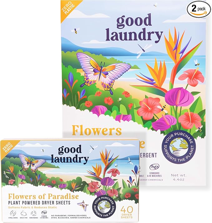 Good Laundry Flowers of Paradise Detergent Sheets, & Dryer Sheet Bundle by GoodLaundry