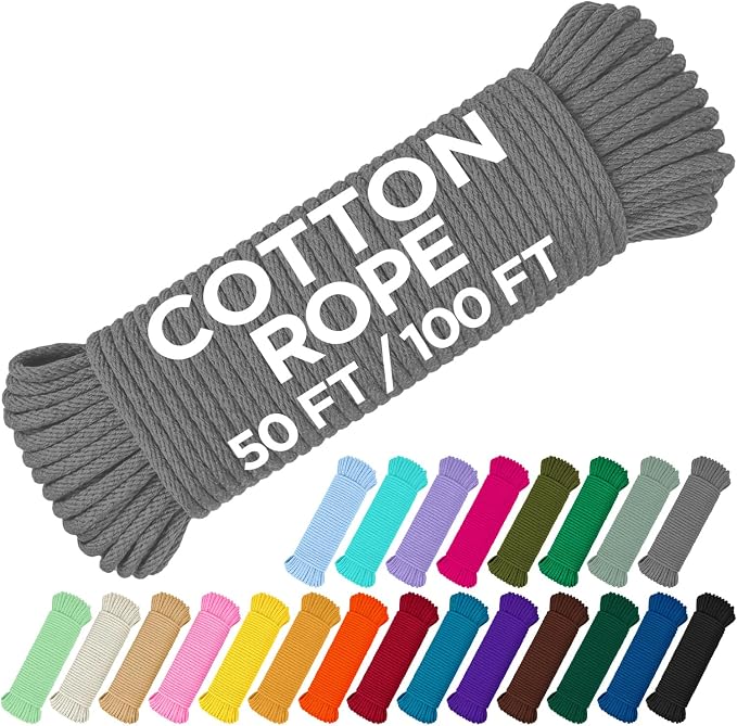 TECEUM Cotton Rope 3/16” – 50 FT – Strong All-Purpose Braided Rope – Natural by TECEUM