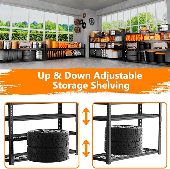 Storage Shelves Heavy Duty 2 PCS, 4-tier Adjustable Metal Industrial Utility - Image 5