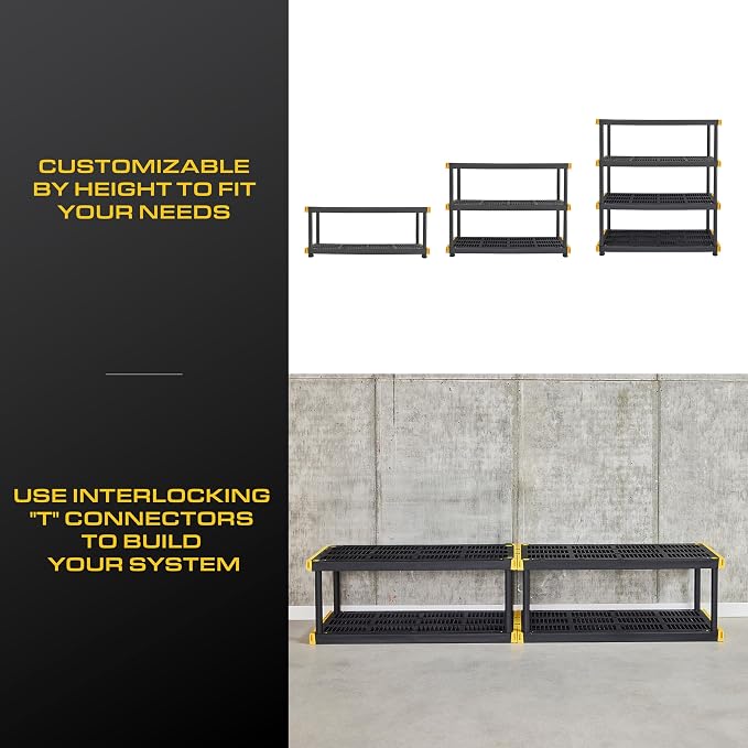 BLACK & YELLOW, 4-Tier Heavy Duty Plastic Storage Shelving Unit, 200lbs/shelf - Image 7