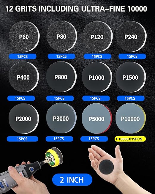 2 Inch Sanding Discs Drill Polishing Kit, Hook & Loop Wet Dry Buffing Pads - Image 2
