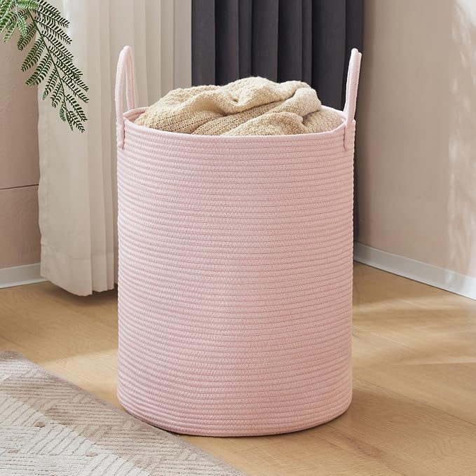 YOUDENOVA Woven Rope Laundry Hamper, 58L Tall Luandry Basket, Baby Nursery - Image 3