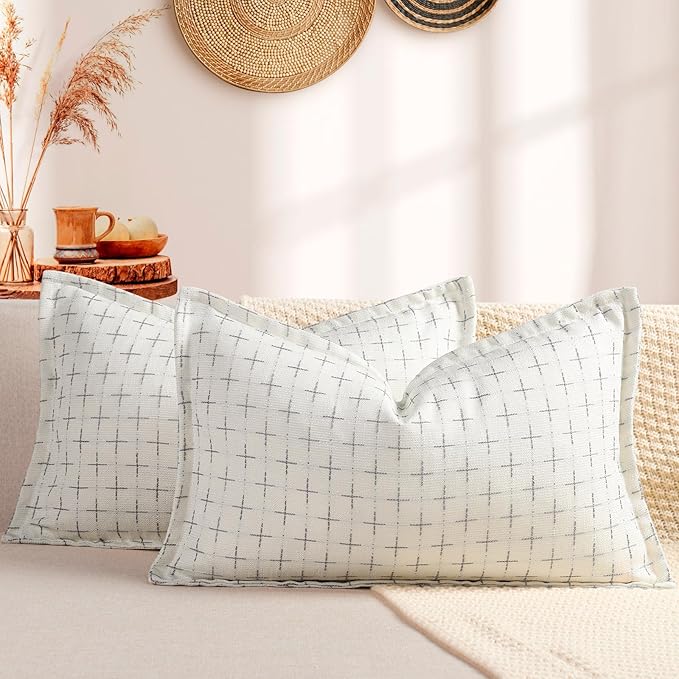 ZWJD 12x20 Pillow Covers Set of 2 Soft Polyester Textured Pillow Covers by ZWJD