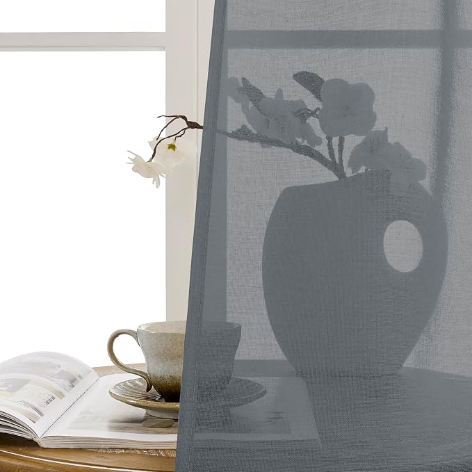 Tollpiz Sheer Door Curtain Closet Linen Textured Curtain Sheers Doorway Light - Image 9