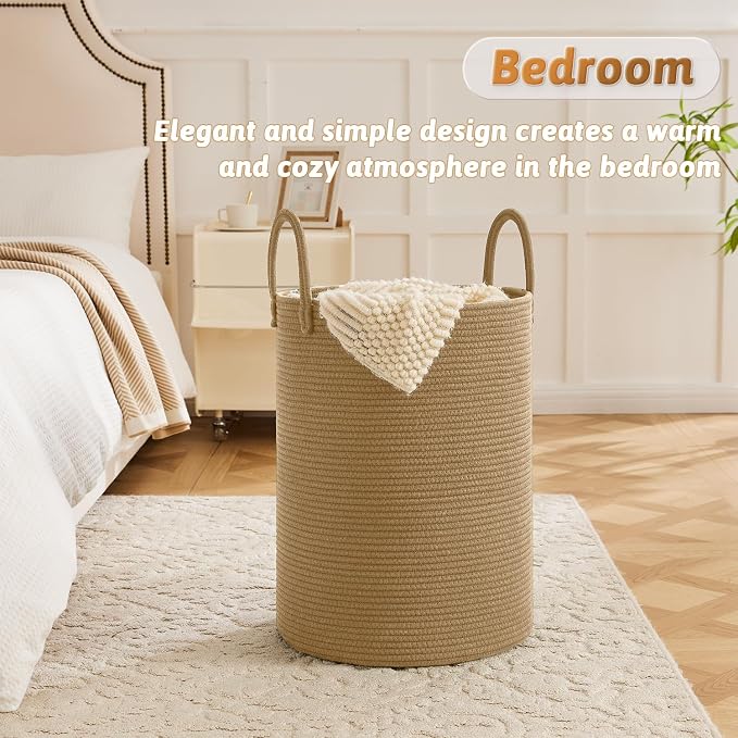 Laundry Basket, Woven Cotton Rope Laundry Hamper, 100L - Image 3