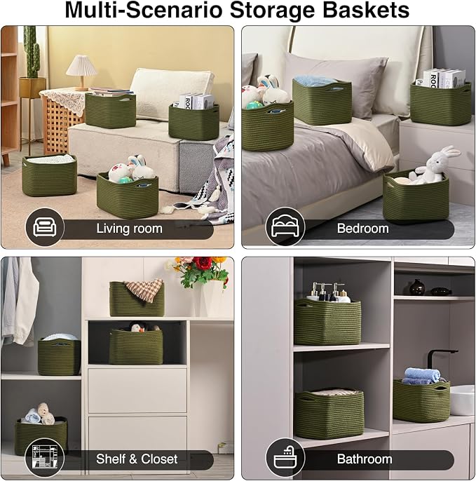 Storage Basket for Shelves, Small Baskets for Organizing, Woven Cotton Rope - Image 5