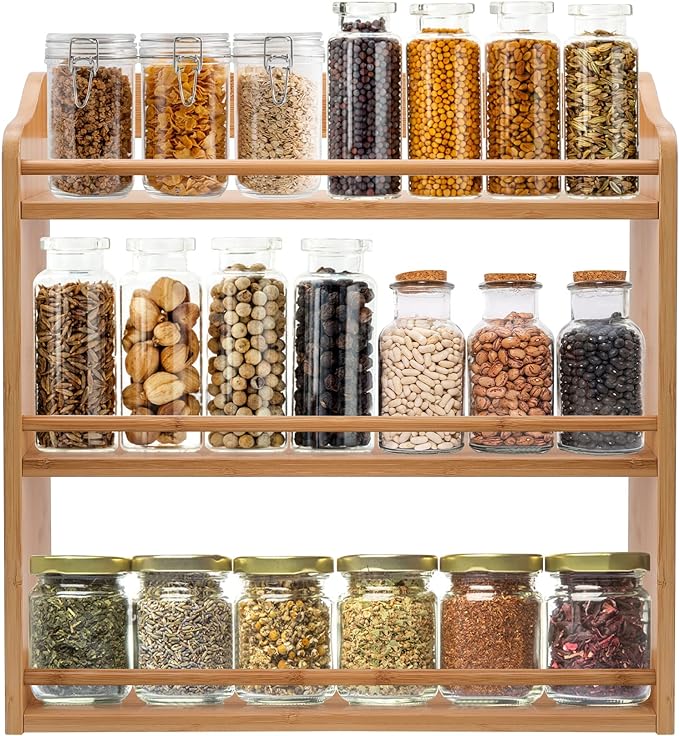 3 Tier Bamboo Spice Rack, Seasoning Jars Rack Shelf Spice Organizer by FoverOne