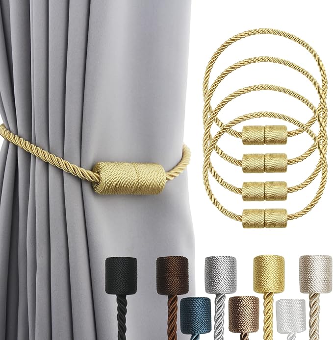 4 Pack Gold Strong Magnetic Curtain Tiebacks Outdoor Elegant Decorative Tie by CurtainTiebacks