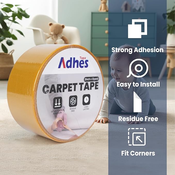 Adhes Double-Sided Carpet Tape, 2 Inch x 12 Yard Rug Tape - Image 5