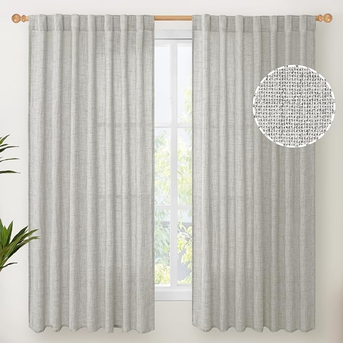 YoungsTex Light Grey Linen Curtains 63 Inch Length 2 Panels by YoungsTex