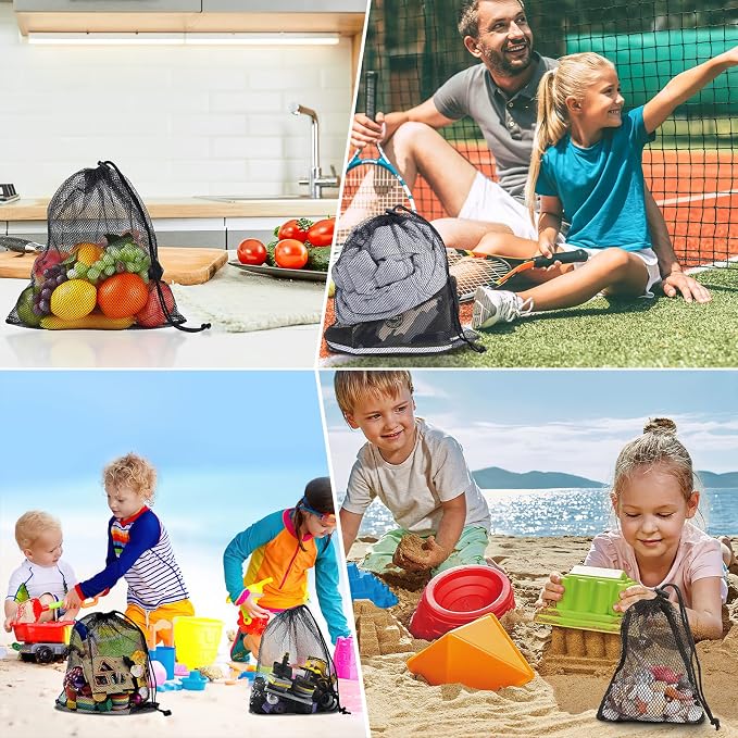 13"X15.5" 6Pcs Mesh Laundry Drawstring Bag Nylon Drawstring Gym Bag - Image 2