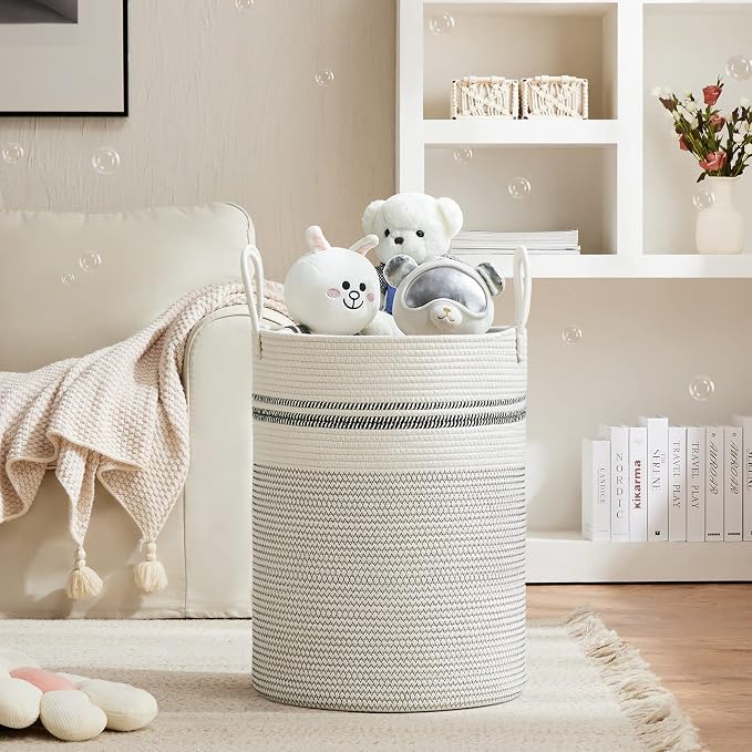 VIPOSCO Large Laundry Hamper, Tall Woven Rope Storage Basket - Image 2