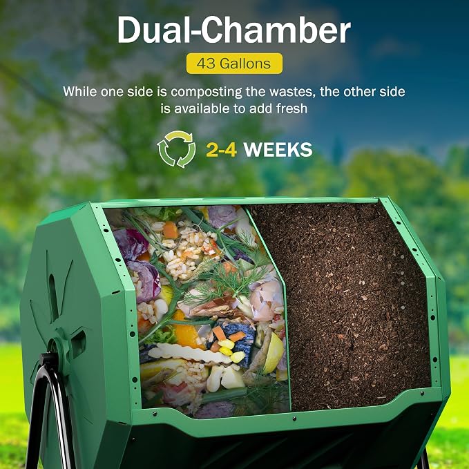 43 Gallon Outdoor Dual Chamber Tumbling Composter - Image 3