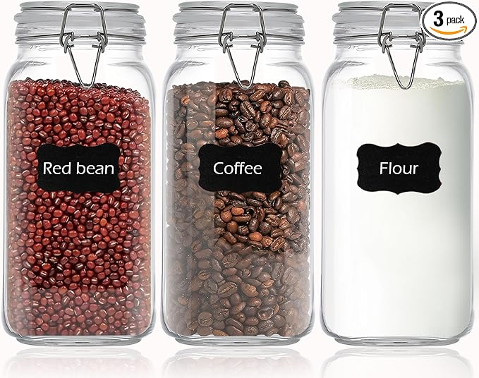 Clear Food Storage Jars 78oz Square, Airtight Glass Canister by Unknown